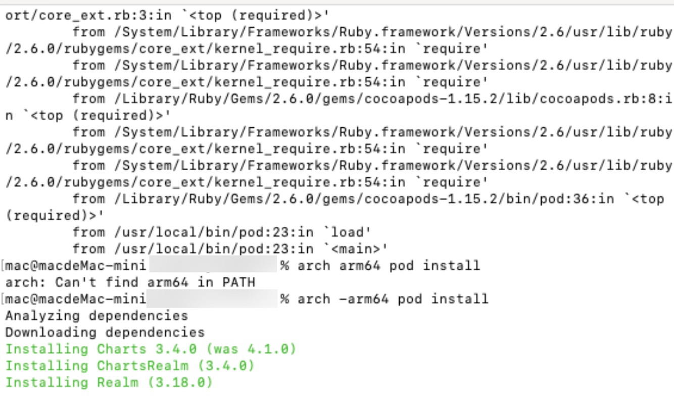 M系列安装 pod install 时，提示 arm64与x86_64 架构问题